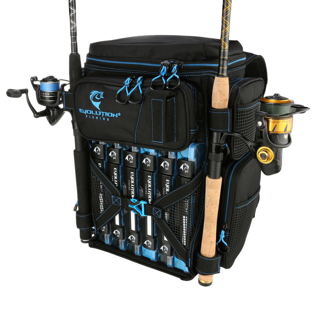 Fishing Rod Evolution Fishing Tackle Backpack Holds Trays With