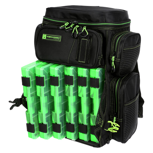 Evolution Fishing Largemouth 3700 Tackle Backpack - 18 in, Water  Camouflage, Outdoor Carry Bag w/ 2 Fishing Trays, Plier Holster, Tackle Box  Storage