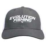 Gray cap with 'Evolution Fishing' text on a white background