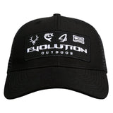 Black cap with 'Evolution Outdoor' logo on a white background