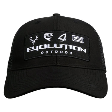 Black cap with 'Evolution Outdoor' logo on a white background